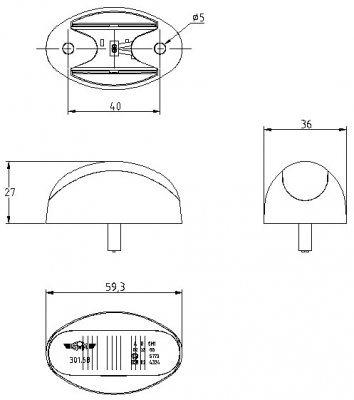Ovalt positionsljus i LED | 12/24V 59x36x27mm